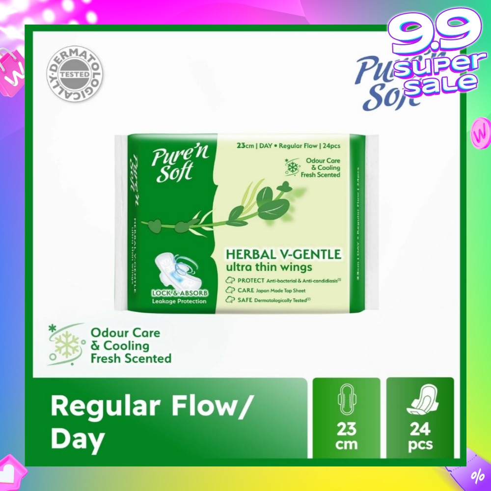 Herbal V-Gentle Ultra Thin Wings Sanitary Pad 23cm (Odour Care & Cooling Fresh Scented) 24s