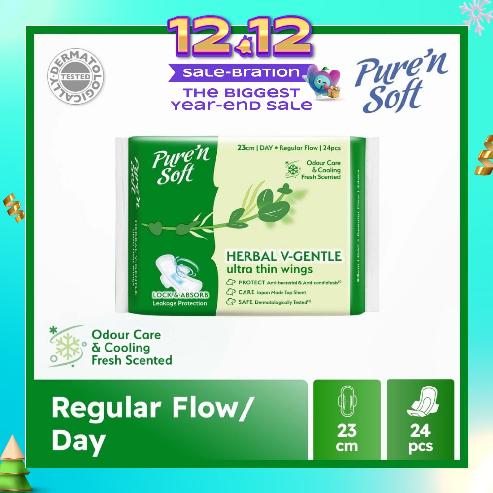 Herbal V-Gentle Ultra Thin Wings Sanitary Pad 23cm (Odour Care & Cooling Fresh Scented) 24s