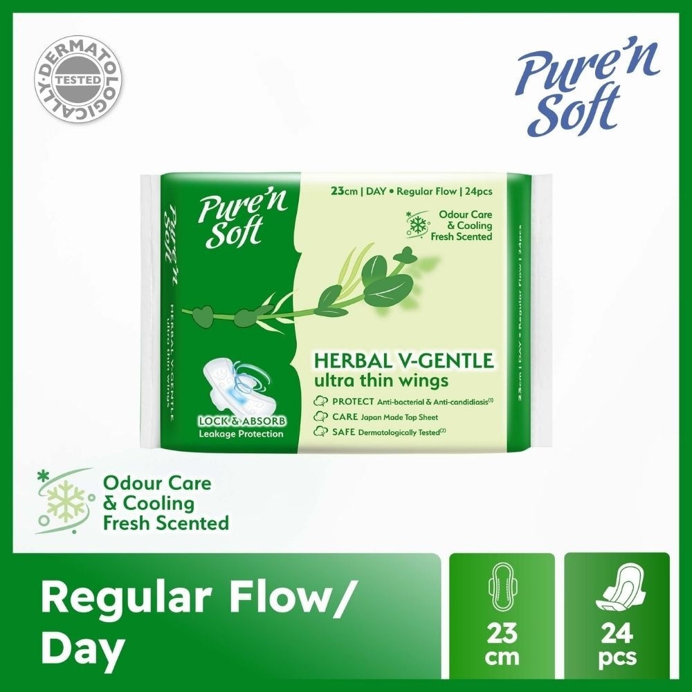 Herbal V-Gentle Ultra Thin Wings Sanitary Pad 23cm (Odour Care & Cooling Fresh Scented) 24s