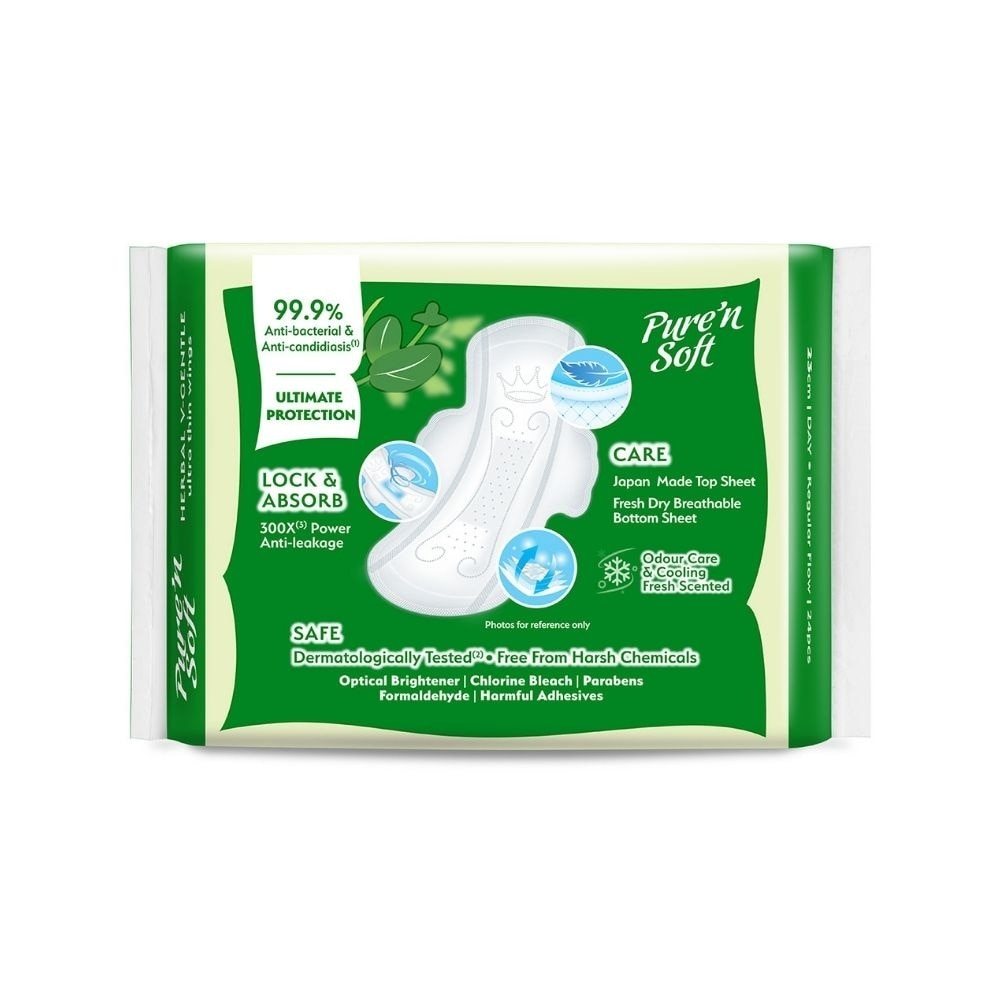Herbal V-Gentle Ultra Thin Wings Sanitary Pad 23cm (Odour Care & Cooling Fresh Scented) 24s