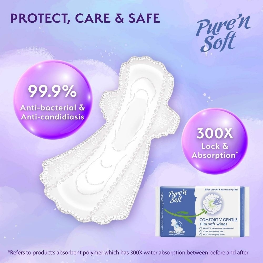 Comfort V-Gentle Slim Soft Wings Sanitary Pad 35cm (Twin Pack) 8s x 2