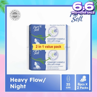 PURE N SOFT Comfort V-Gentle Slim Soft Wings Sanitary Pad 35cm (Twin Pack) 8s x 2