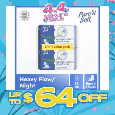 PURE N SOFT - Comfort V-Gentle Slim Soft Wings Sanitary Pad 35cm (Twin Pack) 8s x 2