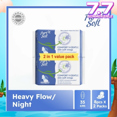 PURE N SOFT Comfort V-Gentle Slim Soft Wings Sanitary Pad 35cm (Twin Pack) 8s x 2