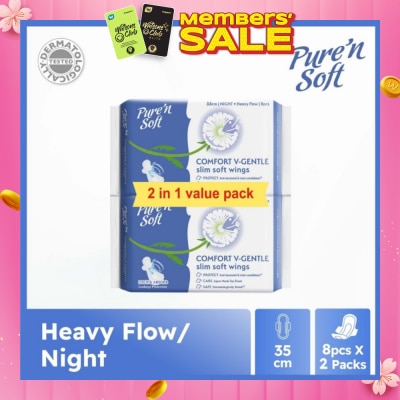 PURE N SOFT Comfort V-Gentle Slim Soft Wings Sanitary Pad 35cm (Twin Pack) 8s x 2