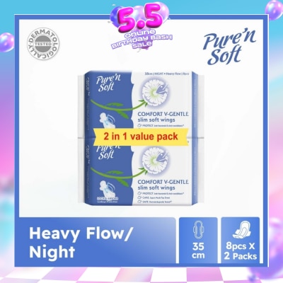 PURE N SOFT - Comfort V-Gentle Slim Soft Wings Sanitary Pad 35cm (Twin Pack) 8s x 2