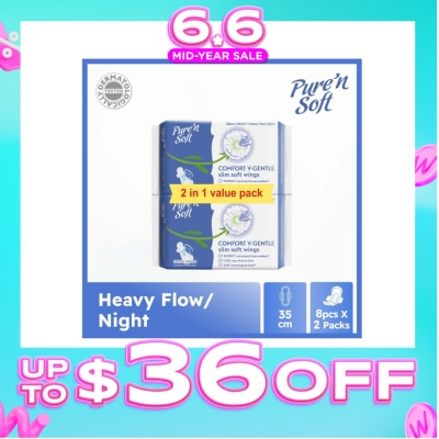 PURE N SOFT - Comfort V-Gentle Slim Soft Wings Sanitary Pad 35cm (Twin Pack) 8s x 2