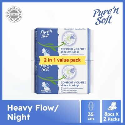 PURE N SOFT Comfort V-Gentle Slim Soft Wings Sanitary Pad 35cm (Twin Pack) 8s x 2