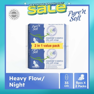 PURE N SOFT - Comfort V-Gentle Slim Soft Wings Sanitary Pad 35cm (Twin Pack) 8s x 2