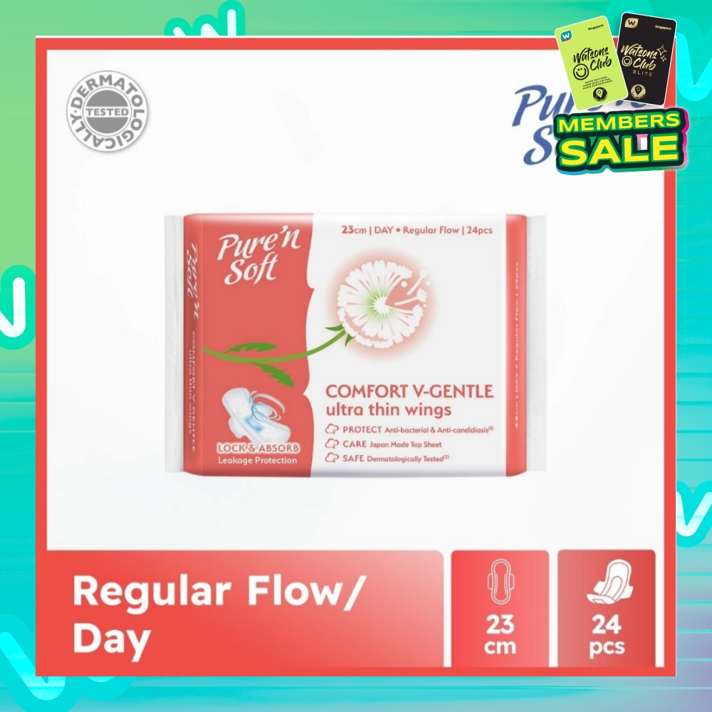 Comfort V-Gentle Ultra Thin Wings Sanitary Pad 23cm (Anti-Bacterial, Anti-Candidiasis & Dermatologically Tested) 24s