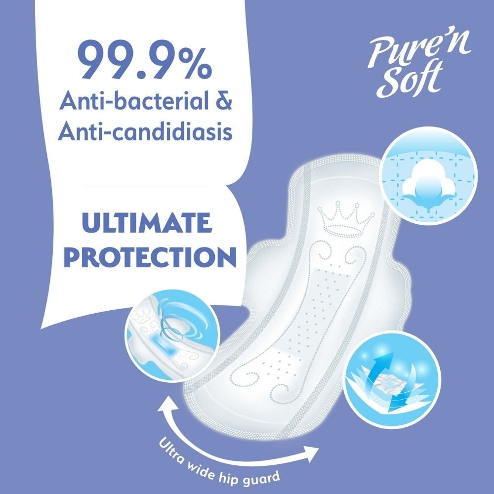 Pure Cotton Slim Soft Wings Sanitary Pad 29cm (Anti-Bacterial, Anti-Candidiasis & Dermatologically Tested) 14s