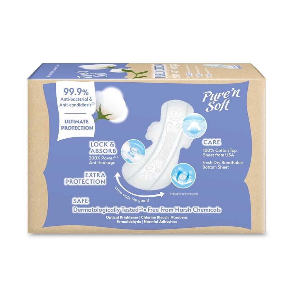 Pure Cotton Slim Soft Wings Sanitary Pad 29cm (Anti-Bacterial, Anti-Candidiasis & Dermatologically Tested) 14s