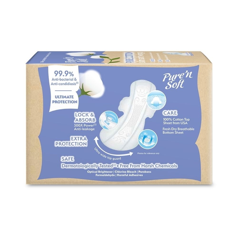 Pure Cotton Slim Soft Wings Sanitary Pad 29cm (Anti-Bacterial, Anti-Candidiasis & Dermatologically Tested) 14s