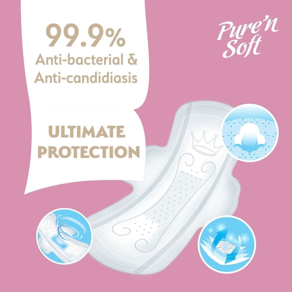 Pure Cotton Ultra Thin Wings Sanitary Pad 23cm (Anti-Bacterial, Anti-Candidiasis & Dermatologically Tested) 16s
