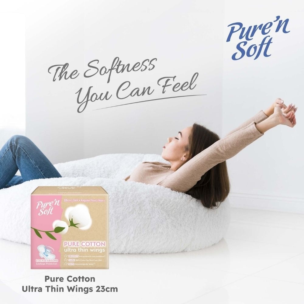 Pure Cotton Ultra Thin Wings Sanitary Pad 23cm (Anti-Bacterial, Anti-Candidiasis & Dermatologically Tested) 16s