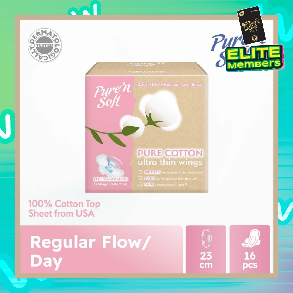 Pure Cotton Ultra Thin Wings Sanitary Pad 23cm (Anti-Bacterial, Anti-Candidiasis & Dermatologically Tested) 16s