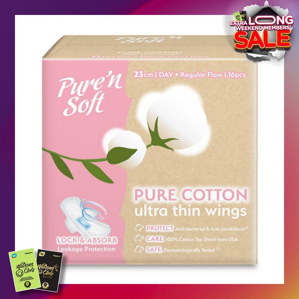 Pure Cotton Ultra Thin Wings Sanitary Pad 23cm (Anti-Bacterial, Anti-Candidiasis & Dermatologically Tested) 16s