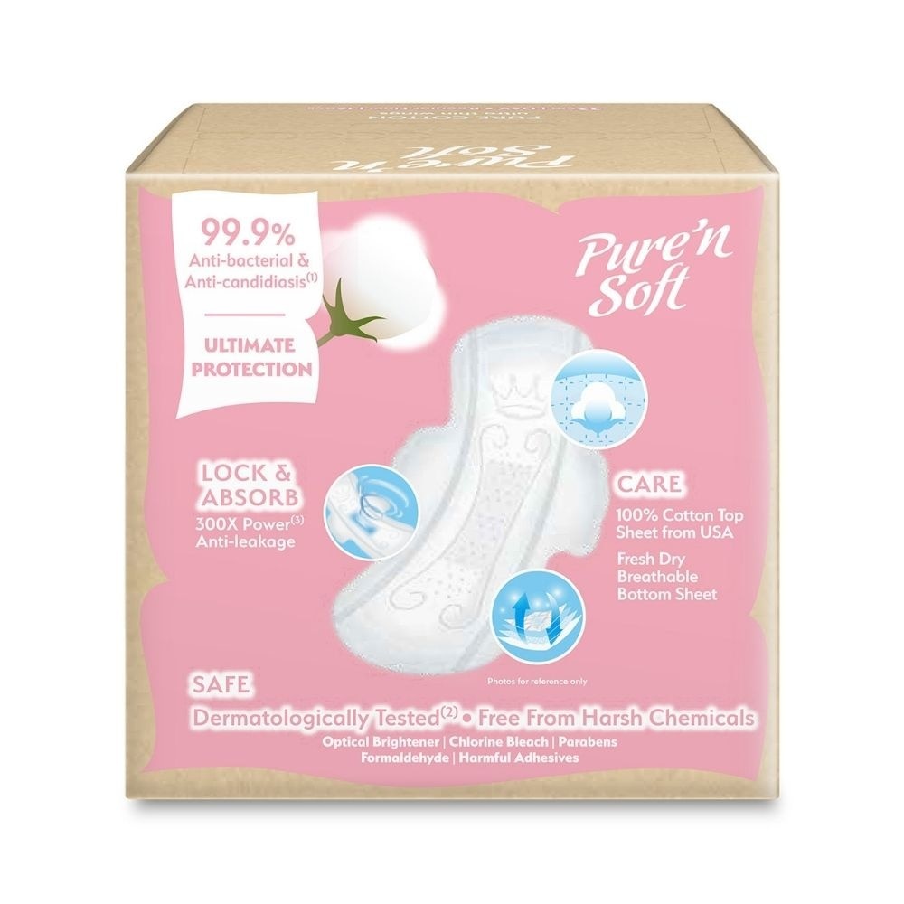 Pure Cotton Ultra Thin Wings Sanitary Pad 23cm (Anti-Bacterial, Anti-Candidiasis & Dermatologically Tested) 16s