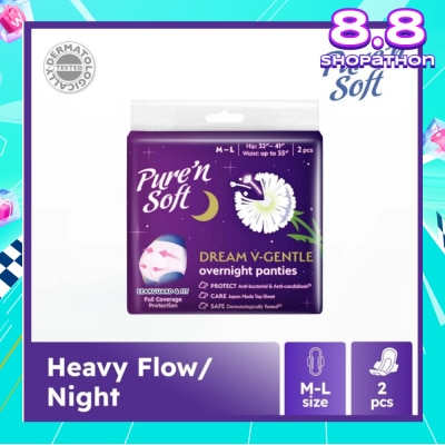 PURE N SOFT Dream V-Gentle Overnight Panties M-L (Hip 32" - 41" & Waist Up To 35") 2s