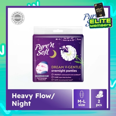 PURE N SOFT Dream V-Gentle Overnight Panties M-L (Hip 32" - 41" & Waist Up To 35") 2s