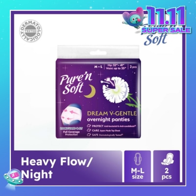 PURE N SOFT Dream V-Gentle Overnight Panties M-L (Hip 32" - 41" & Waist Up To 35") 2s