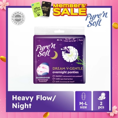 PURE N SOFT Dream V-Gentle Overnight Panties M-L (Hip 32" - 41" & Waist Up To 35") 2s