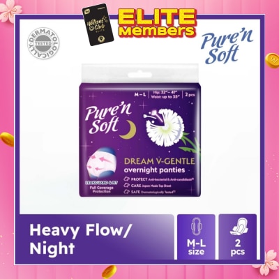 PURE N SOFT Dream V-Gentle Overnight Panties M-L (Hip 32" - 41" & Waist Up To 35") 2s