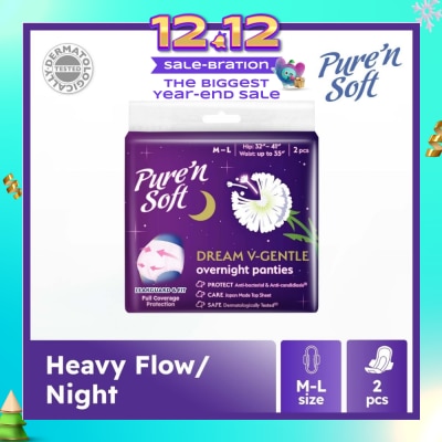 PURE N SOFT Dream V-Gentle Overnight Panties M-L (Hip 32" - 41" & Waist Up To 35") 2s