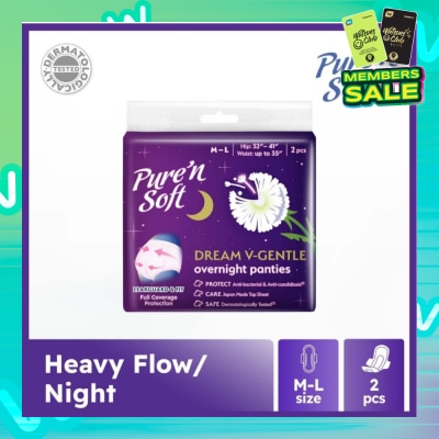 PURE N SOFT Dream V-Gentle Overnight Panties M-L (Hip 32" - 41" & Waist Up To 35") 2s