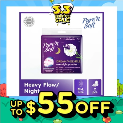 PURE N SOFT Dream V-Gentle Overnight Panties M-L (Hip 32" - 41" & Waist Up To 35") 2s