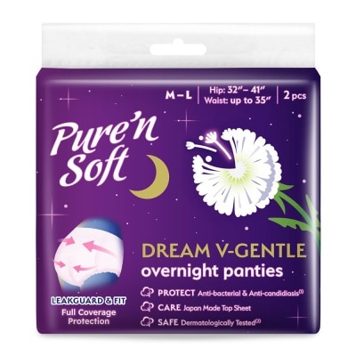 PURE N SOFT Dream V-Gentle Overnight Panties M-L (Hip 32" - 41" & Waist Up To 35") 2s