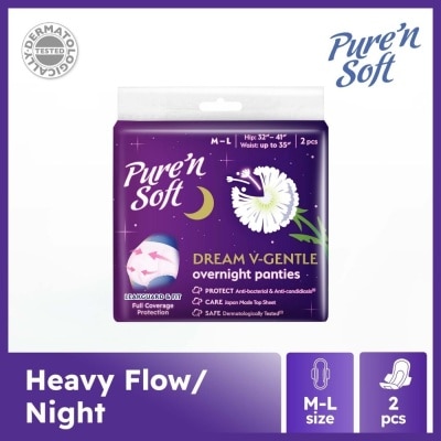 PURE N SOFT Dream V-Gentle Overnight Panties M-L (Hip 32" - 41" & Waist Up To 35") 2s