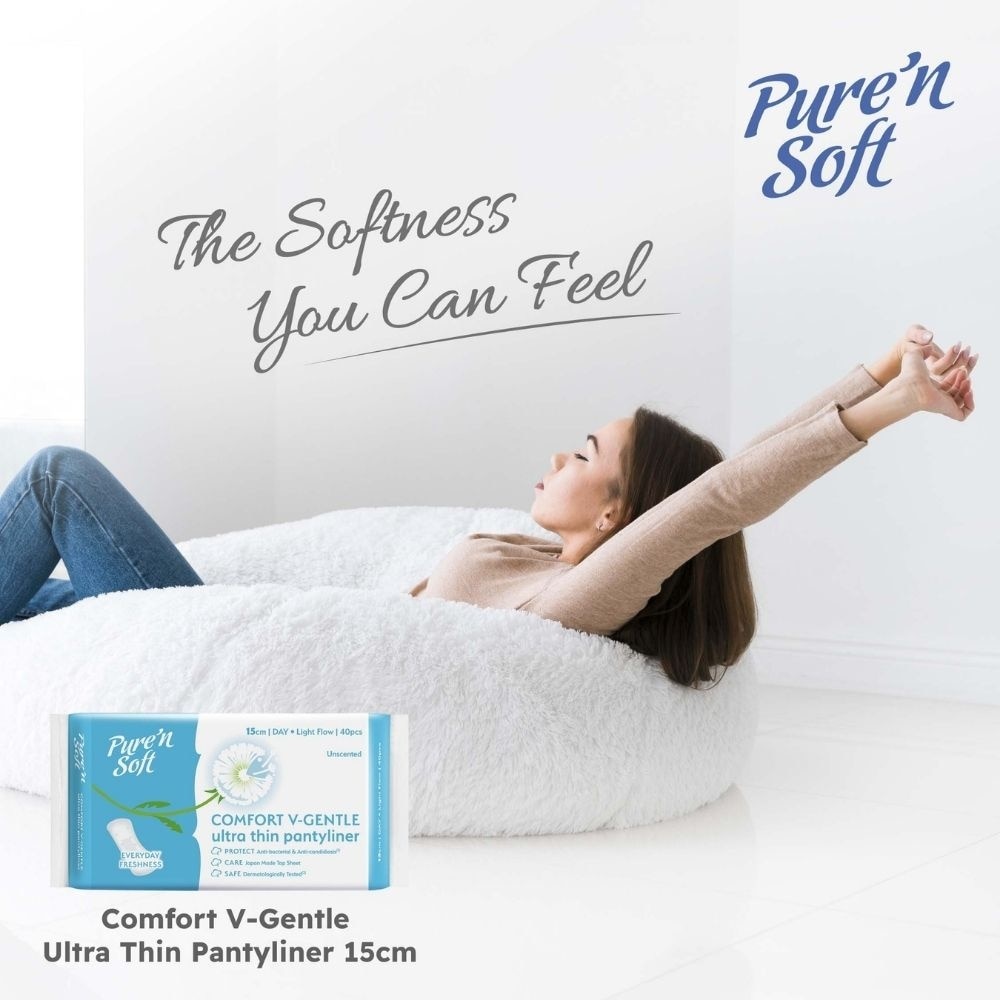 Comfort V-Gentle Ultra Thin Pantyliner Unscented 15cm (Anti-Bacterial, Anti-Candidiasis & Dermatologically Tested) 40s