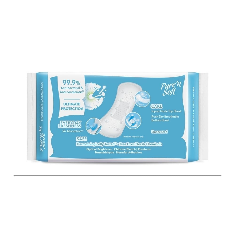 Comfort V-Gentle Ultra Thin Pantyliner Unscented 15cm (Anti-Bacterial, Anti-Candidiasis & Dermatologically Tested) 40s