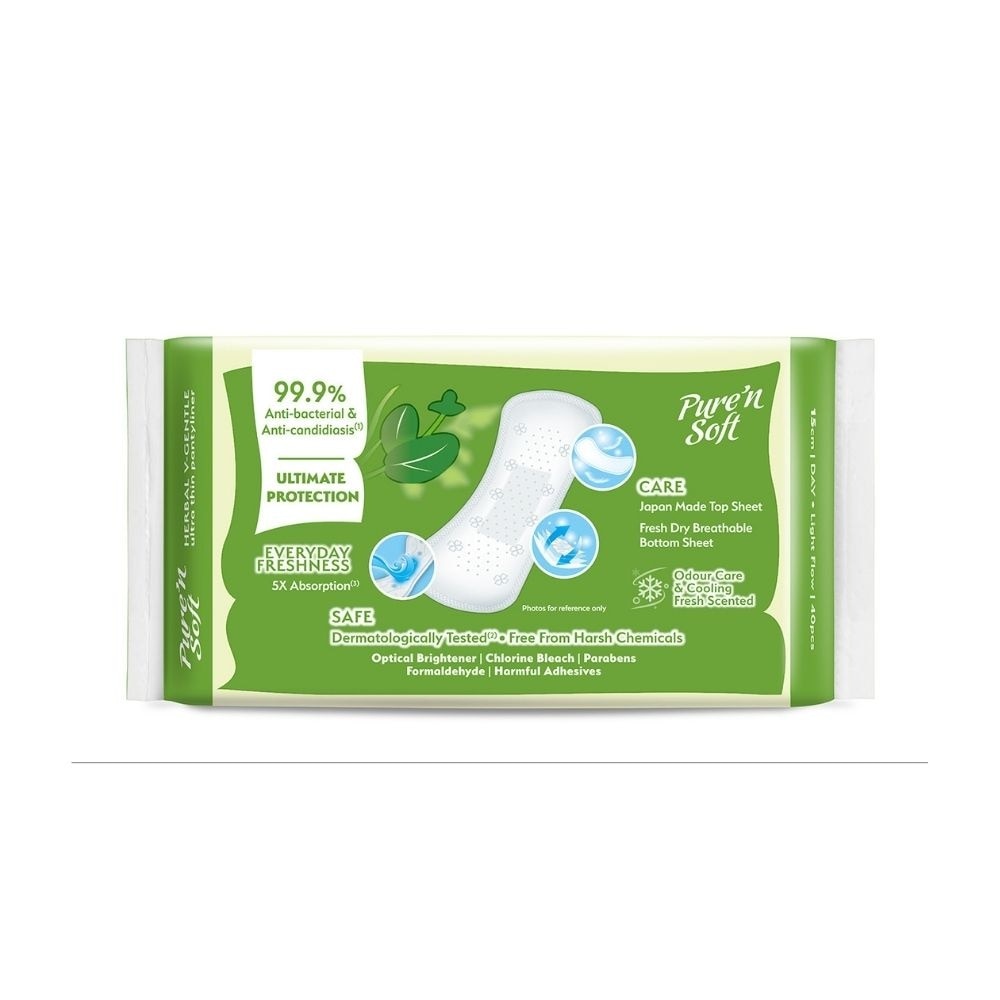 Herbal V-Gentle Ultra Thin Pantyliner 15cm (Odour Care, Cooling Fresh Scented & Dermatologically Tested) 40s