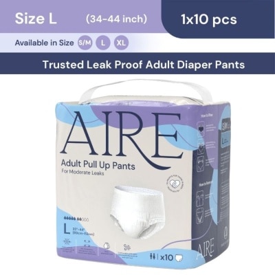 AIRE Adult Pull Up Pants L (Super Cottony Soft, Extra Absorbent, Leak Free & Rash Free) 10s