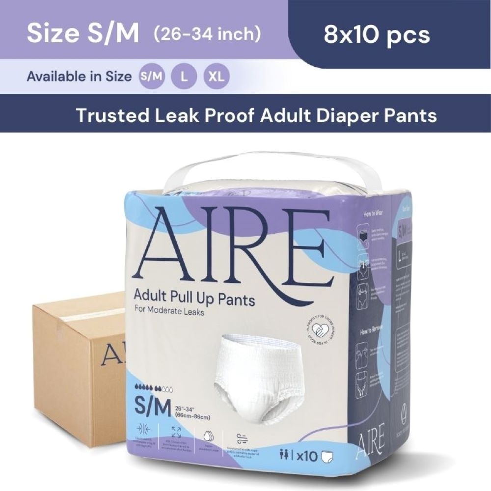 Adult Pull Up Pants S/M (Super Cottony Soft, Extra Absorbent, Leak Free & Rash Free) 8 x 10s (Per Carton)