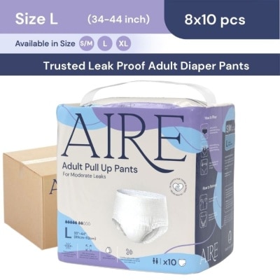 AIRE Adult Pull Up Pants L (Super Cottony Soft, Extra Absorbent, Leak Free & Rash Free) 8 x 10s (Per Carton)