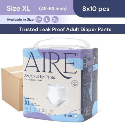 AIRE Adult Pull Up Pants XL (Super Cottony Soft, Extra Absorbent, Leak Free & Rash Free) 8 x 10s (Per Carton)