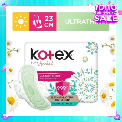 KOTEX Anti-Bacterial Soft Herbal Ultrathin Day Sanitary Pad Wing 23cm (For Regular Flow) 16s