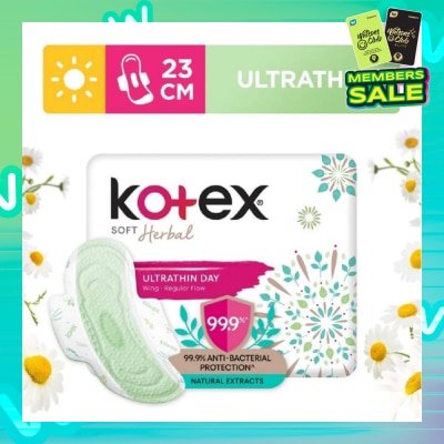 KOTEX Anti-Bacterial Soft Herbal Ultrathin Day Sanitary Pad Wing 23cm (For Regular Flow) 16s