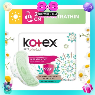 KOTEX - Anti-Bacterial Soft Herbal Ultrathin Day Sanitary Pad Wing 23cm (For Regular Flow) 16s
