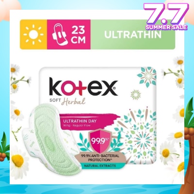 KOTEX Anti-Bacterial Soft Herbal Ultrathin Day Sanitary Pad Wing 23cm (For Regular Flow) 16s