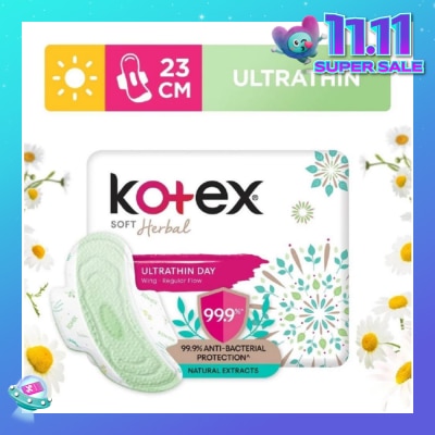 KOTEX Anti-Bacterial Soft Herbal Ultrathin Day Sanitary Pad Wing 23cm (For Regular Flow) 16s