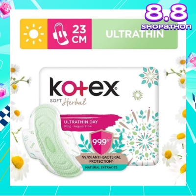 KOTEX Anti-Bacterial Soft Herbal Ultrathin Day Sanitary Pad Wing 23cm (For Regular Flow) 16s
