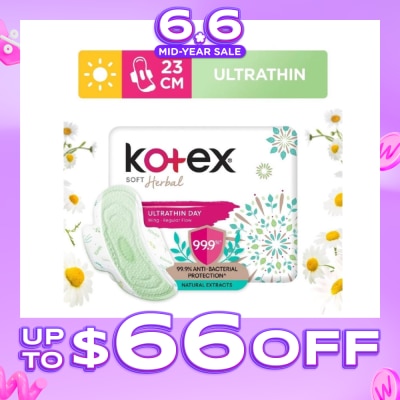 KOTEX - Anti-Bacterial Soft Herbal Ultrathin Day Sanitary Pad Wing 23cm (For Regular Flow) 16s
