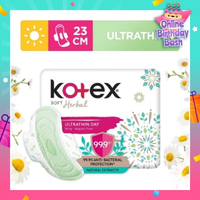 KOTEX Anti-Bacterial Soft Herbal Ultrathin Day Sanitary Pad Wing 23cm (For Regular Flow) 16s