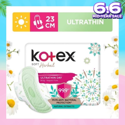 KOTEX Anti-Bacterial Soft Herbal Ultrathin Day Sanitary Pad Wing 23cm (For Regular Flow) 16s