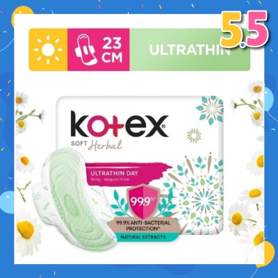KOTEX Anti-Bacterial Soft Herbal Ultrathin Day Sanitary Pad Wing 23cm (For Regular Flow) 16s