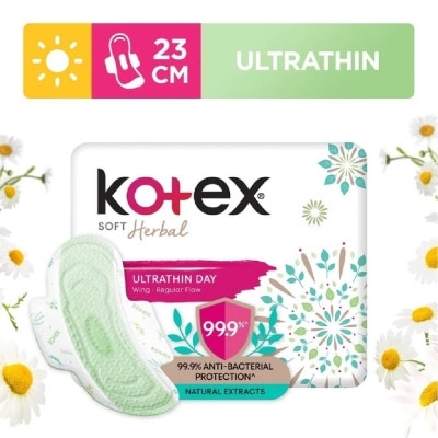 KOTEX Anti-Bacterial Soft Herbal Ultrathin Day Sanitary Pad Wing 23cm (For Regular Flow) 16s